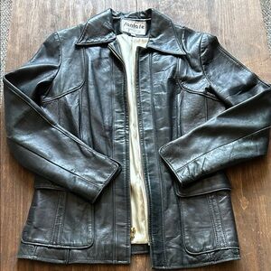 SANTA FE leather company Black Leather Jacket made in USA Vintage Western